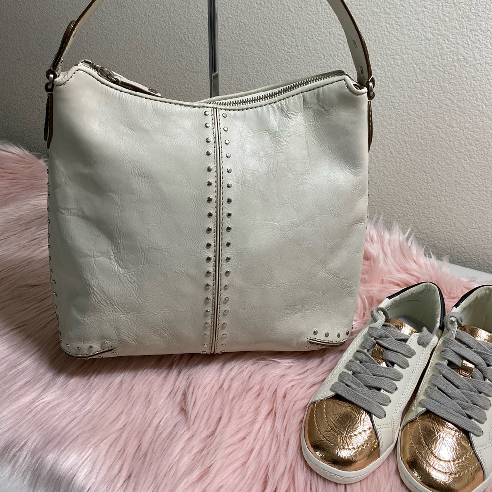 Michael Kors Studded White Leather Astor Shoulder Bag